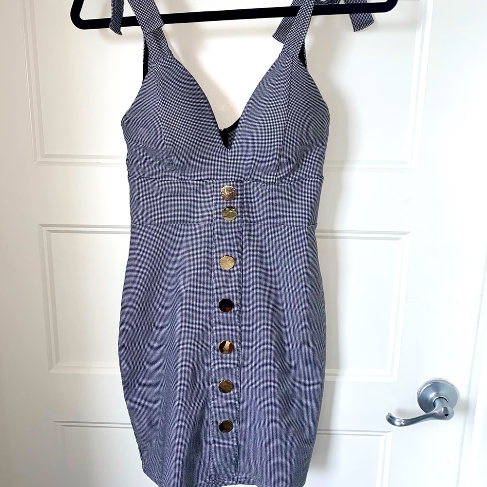 Checkered faux buttons bodycon dress